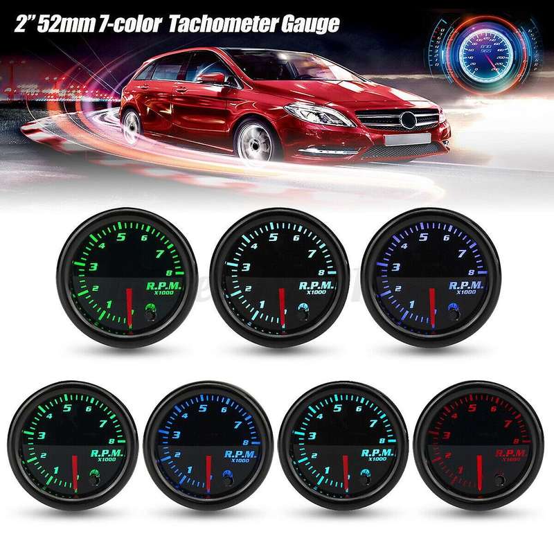 Car Auto 12V 52mm/2inch 7 Colors Universal Car Auto Tachometer Gauge Meter LED with Sensor