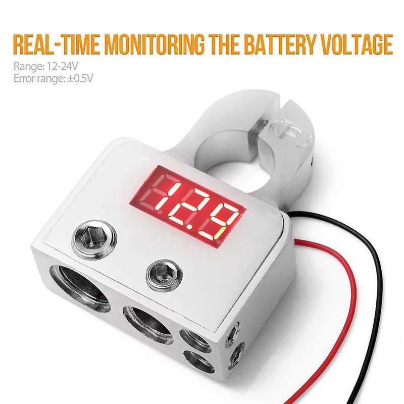 Car Battery Terminal Connectors with Voltmeter - 0/4/8 AWG Battery Post Clamp Shims for Car Marine B