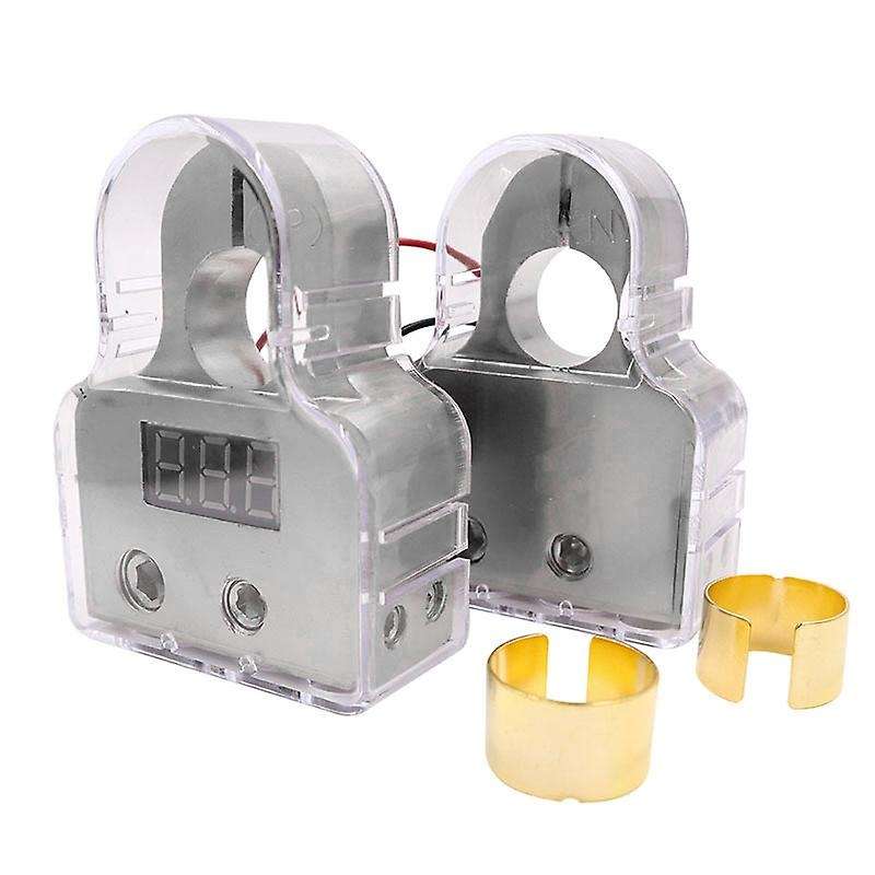Car Battery Terminal Connectors with Voltmeter - 0/4/8 AWG Battery Post Clamp Shims for Car Marine B