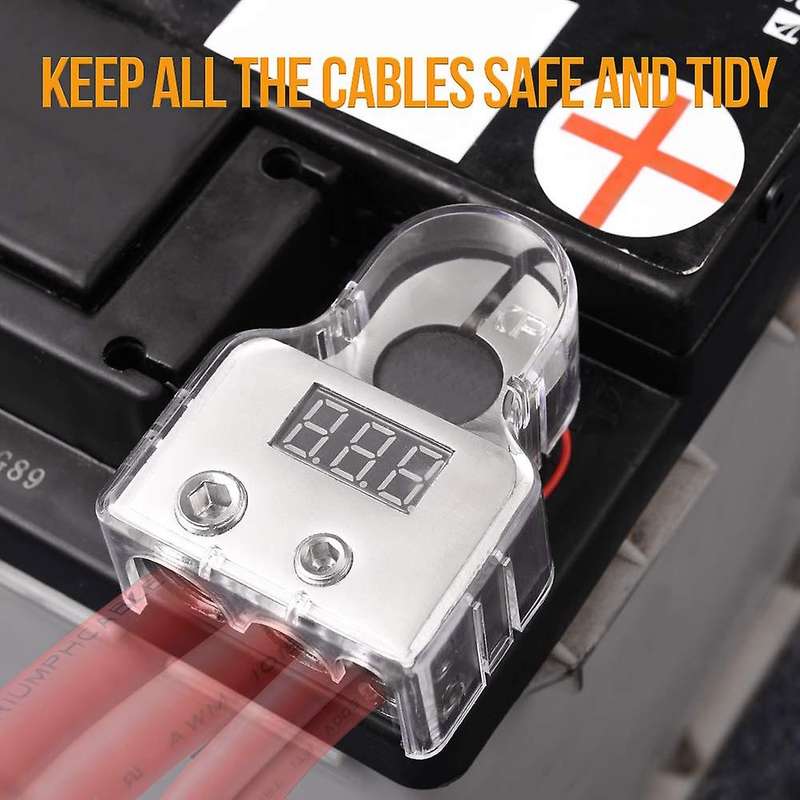Car Battery Terminal Connectors with Voltmeter - 0/4/8 AWG Battery Post Clamp Shims for Car Marine B