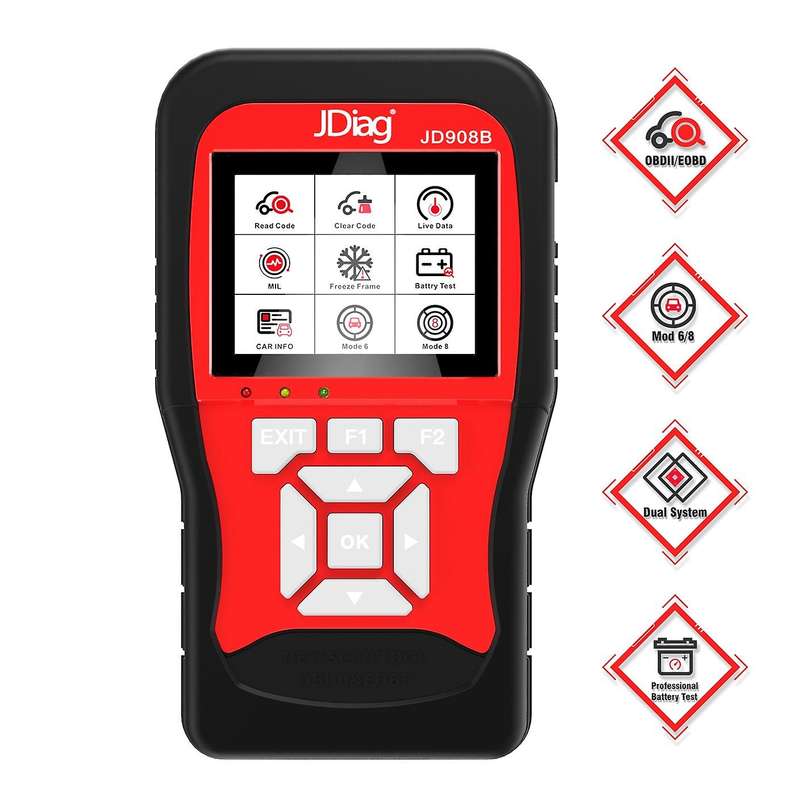 Car Battery Tester 12V 100 to 2000CCA+OBD2 Scan Tools Intelligent Dual System Diagnostic Tool JD908B