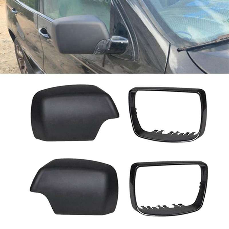 Car Black Rearview Mirror Cover Shell Side Mirror Caps with Frame Replacement for E53 X5 2000-2006