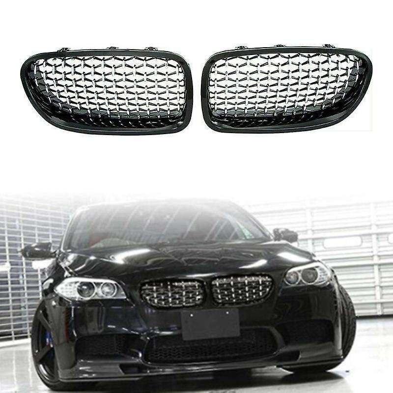 Car Black+Silver Front Bumper Diamond Kidney Grilles Grille for 5 Series F10 F11 F18 520I 528I 2010-