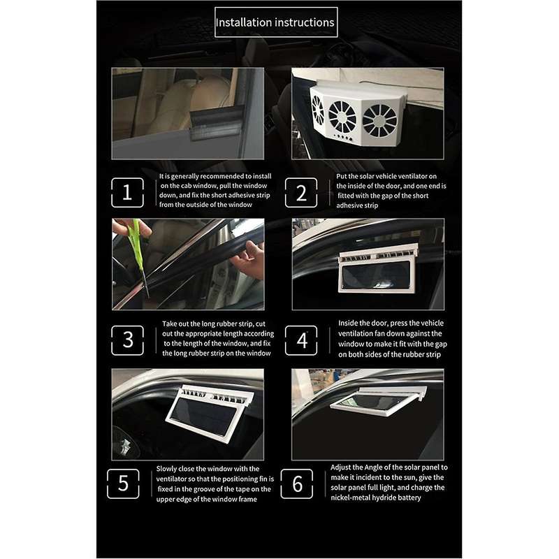 Car Black Ventilation Fan Solar Charging Car Fan Heater Fan for Car Window Cooling Artifact Car Exha