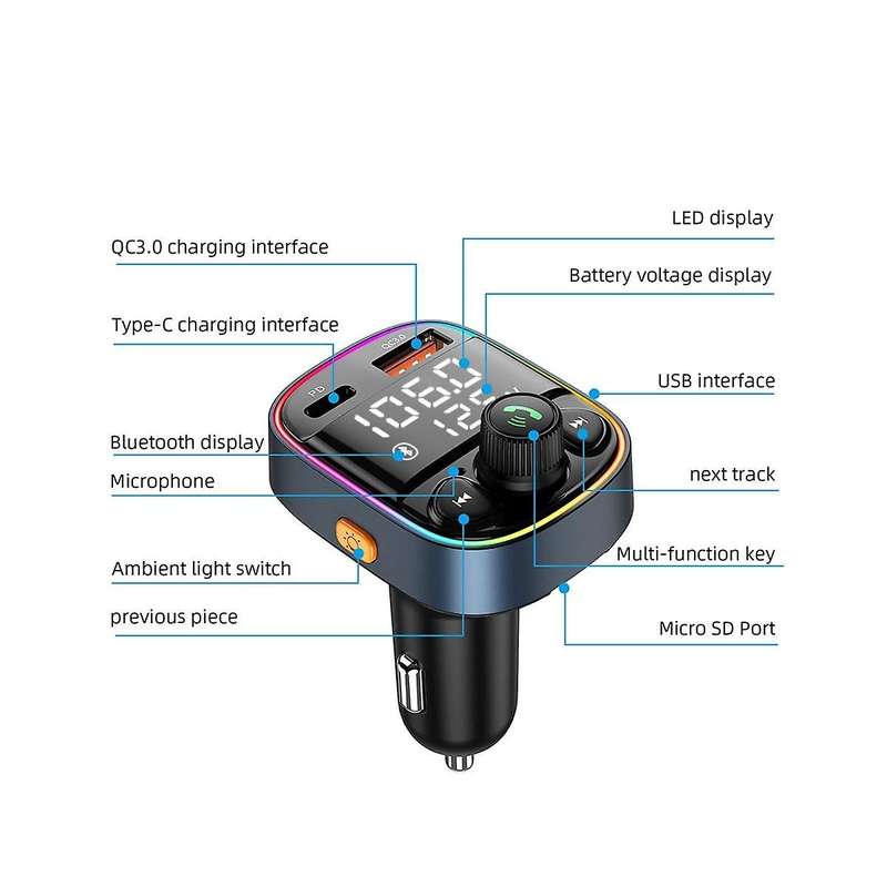 Car Bluetooth 5.0 Mp3 Player Fm Dual Digital Display Can Connect Two Mobile Phones Car Charger Pd20