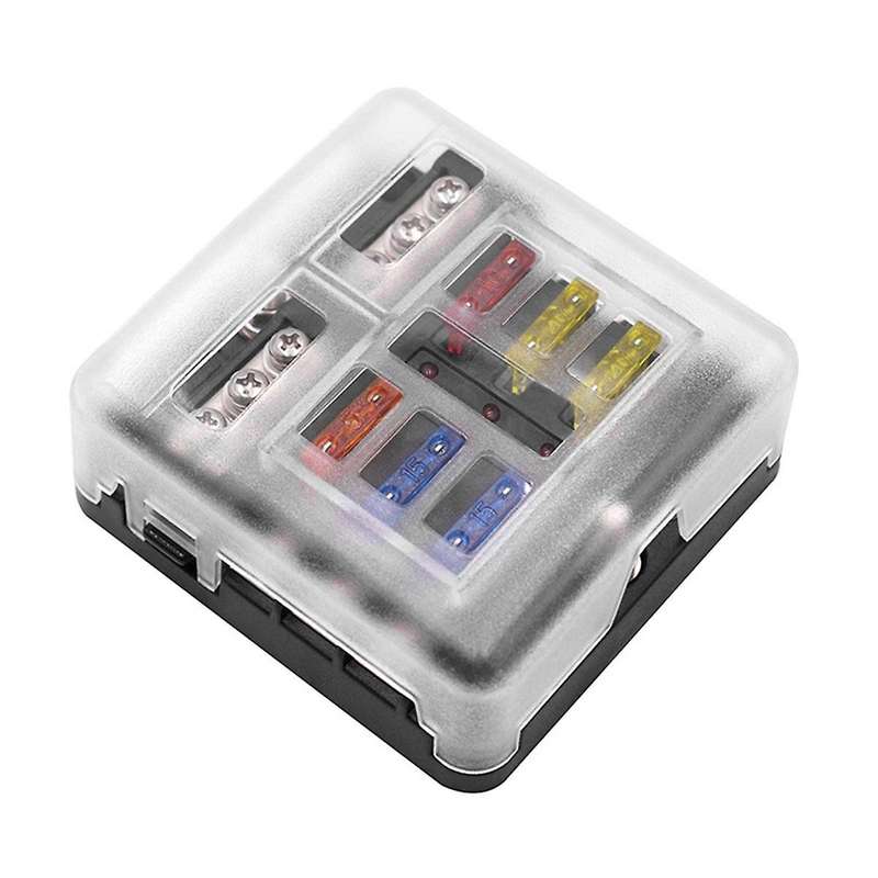 Car Boat Fuse Box Holder with 6 Ways Blade Fuse Holder Block Warning Indicator 12V 36V Power Distrib