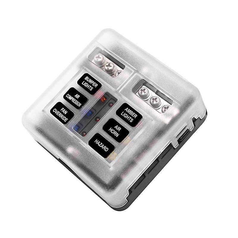 Car Boat Fuse Box Holder with 6 Ways Blade Fuse Holder Block Warning Indicator 12V 36V Power Distrib