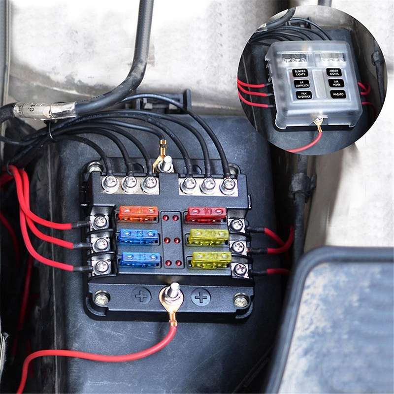 Car Boat Fuse Box Holder with 6 Ways Blade Fuse Holder Block Warning Indicator 12V 36V Power Distrib
