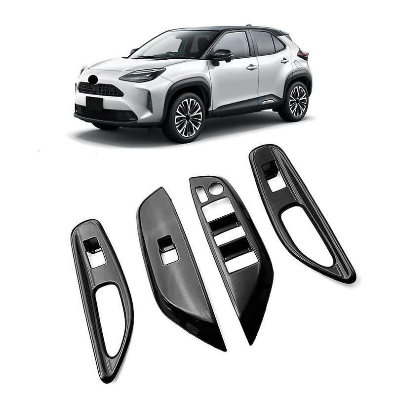 Car Bright Black Window Glass Lift Button Trim Switch Cover Door Armrest Panel Sticker for YARiS 202