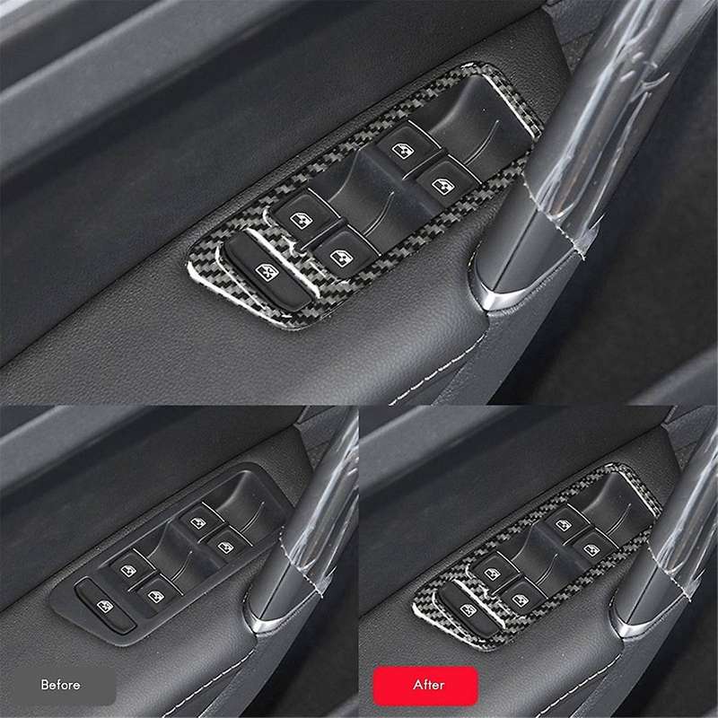 Car Carbon Fiber Car Window Control Switch Panel Decor Cover Styling Decals Golf 7 MK7 2013-2017