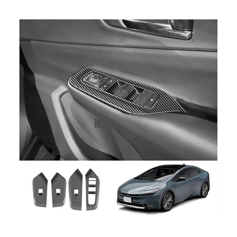 Car Carbon Fiber Black Window Glass Lift Button Switch Cover Trim Door Armrest Panel for Prius 60se