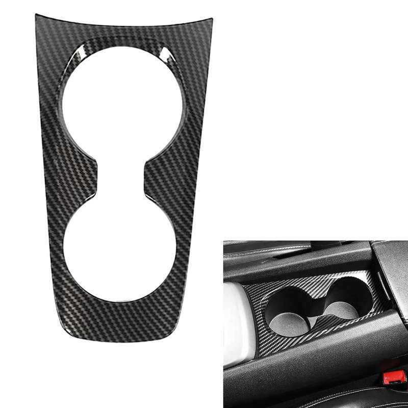 Car Carbon Fiber Center Console Water Cup Holder Decoration Cover Trim Stickers for 2010-2015