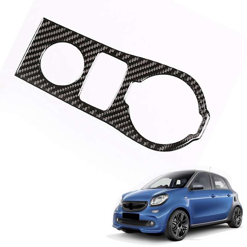 Car Carbon Fiber Center Console Water Cup Holder Decoration Cover Trim Stickers for Smart 453 Fortwo