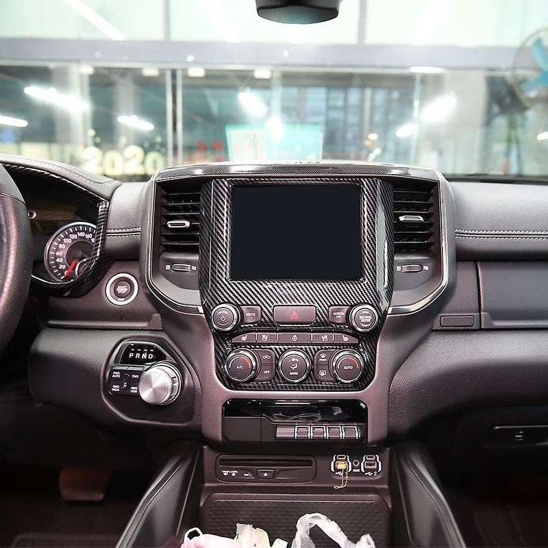Car Carbon Fiber Central Control Navigation Screen Cover Trim for Ram 1500 2019 2020 Accessories