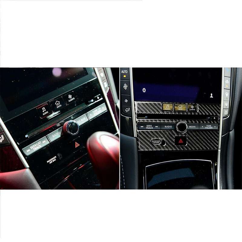 Car Carbon Fiber Central Control CD Panel Cover Trim Decoration Sticker for Q50 Q60 2014-2018