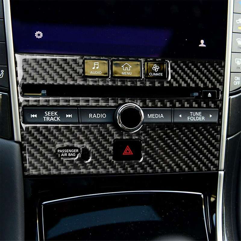 Car Carbon Fiber Central Control CD Panel Cover Trim Decoration Sticker for Q50 Q60 2014-2018