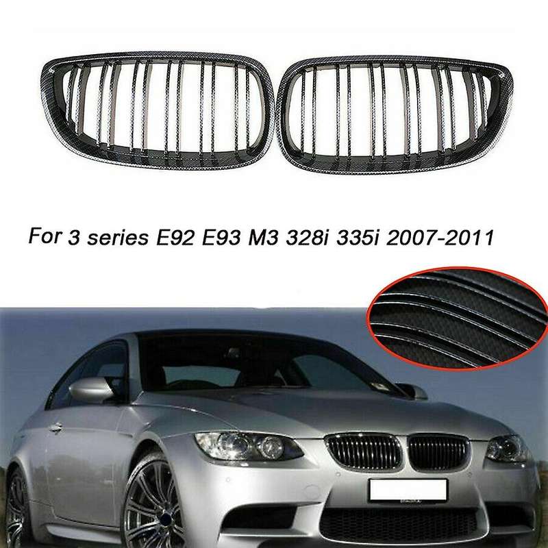 Car Carbon Fiber Double Slat Front Kidney Grille Grill for 3-series E92 E93 M3 328I 335I 2007-2011