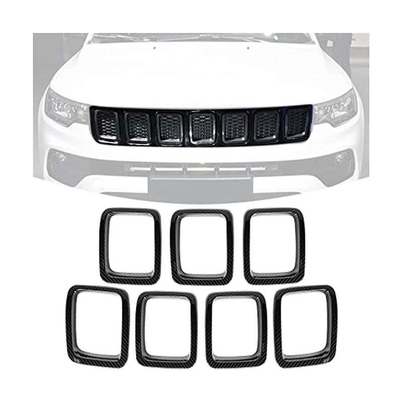 Car Carbon Fiber Front Grill Mesh Inserts Rings Covers Trim Inserts Kit for Compass Mp 2017 2018 20