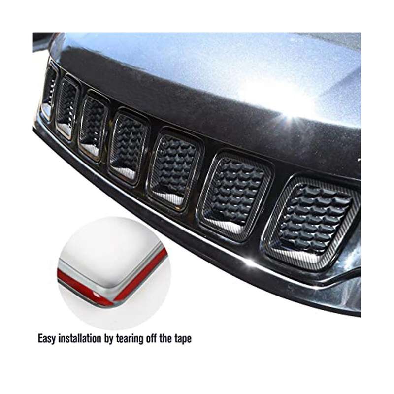 Car Carbon Fiber Front Grill Mesh Inserts Rings Covers Trim Inserts Kit for Compass Mp 2017 2018 20