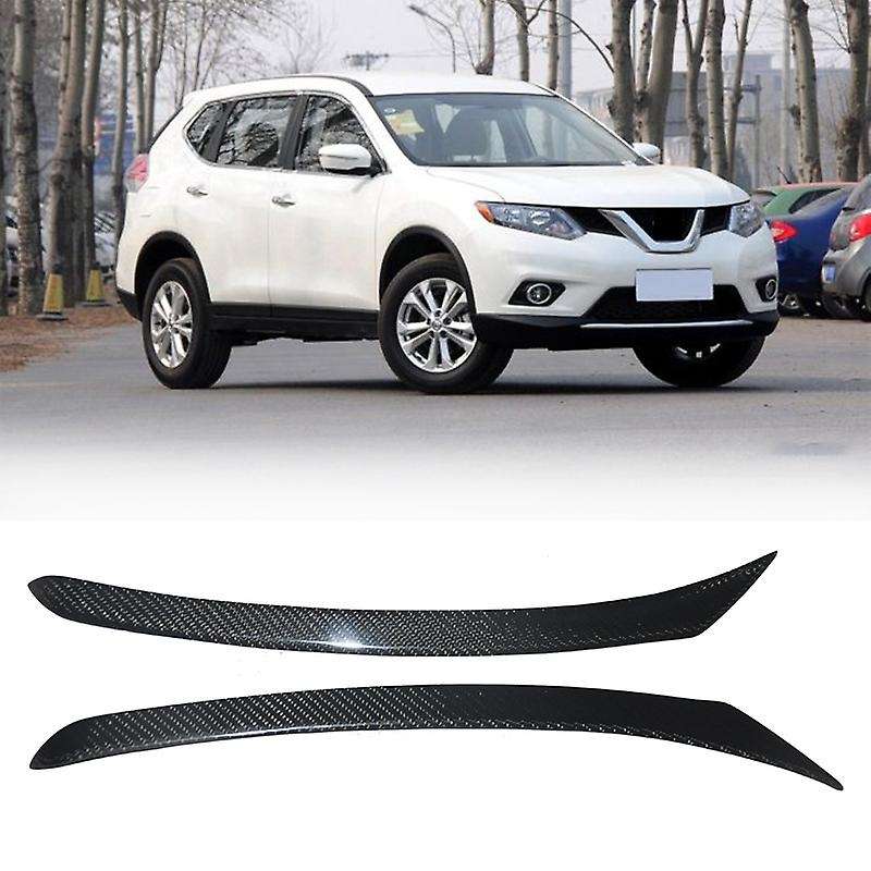 Car Carbon Fiber Front Head Light Eyebrow Cover Trim for Rogue 14-16