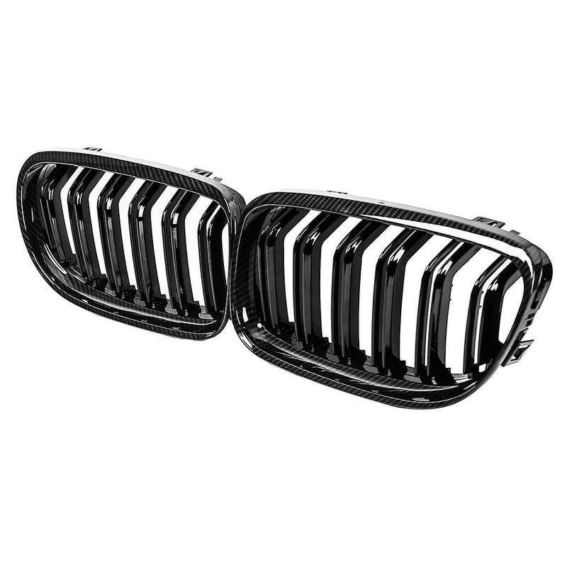 Car Carbon Fiber Glossy Black Double Slat Front Kidney Grille for E90 E91 3 Series 2009-2011