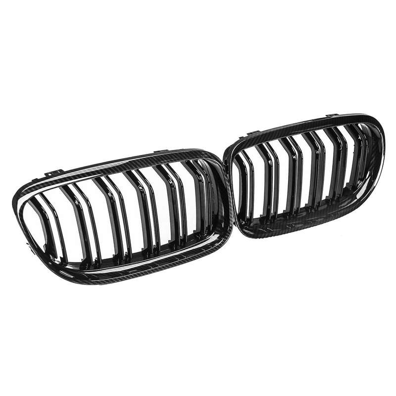 Car Carbon Fiber Glossy Black Double Slat Front Kidney Grille for E90 E91 3 Series 2009-2011