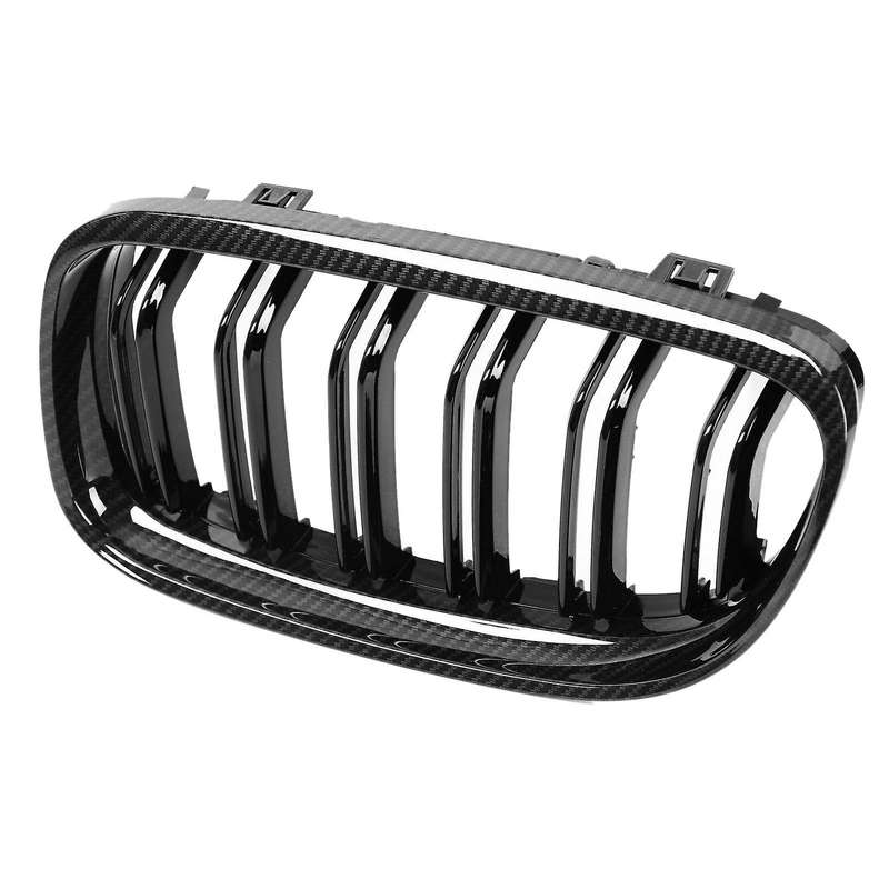 Car Carbon Fiber Glossy Black Double Slat Front Kidney Grille for E90 E91 3 Series 2009-2011