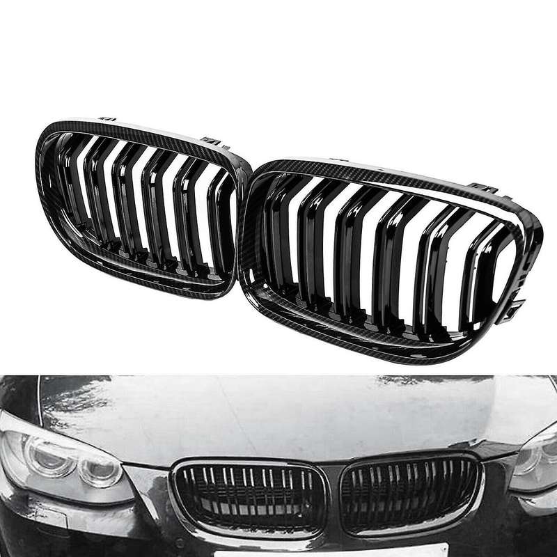 Car Carbon Fiber Glossy Black Double Slat Front Kidney Grille for E90 E91 3 Series 2009-2011