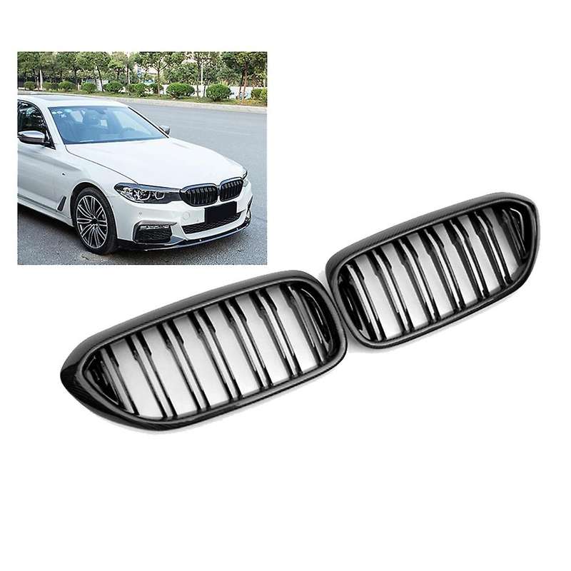 Car Carbon Fiber Glossy Black Double Slat Front Kidney Grille Grill for -5 Series G30 G31 G38 530I 5