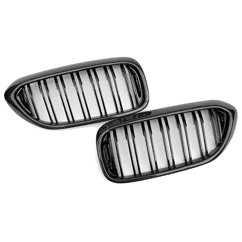 Car Carbon Fiber Glossy Black Double Slat Front Kidney Grille Grill for -5 Series G30 G31 G38 530I 5