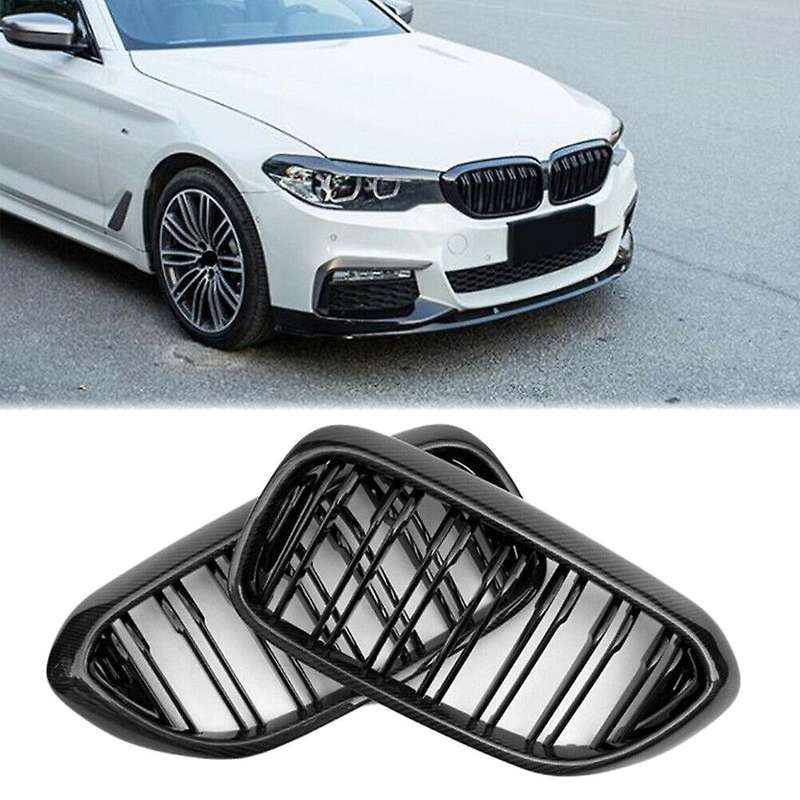 Car Carbon Fiber Glossy Black Double Slat Front Kidney Grille Grill for -5 Series G30 G31 G38 530I 5