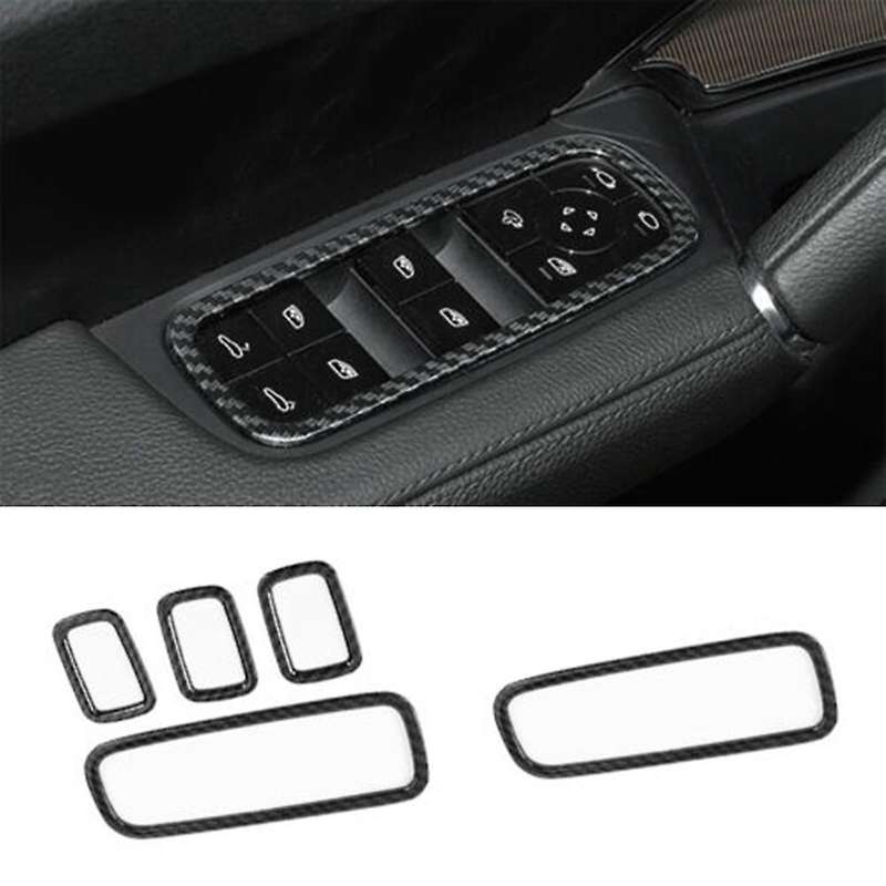 Car Carbon Fiber Grain Window Switch Button Garnish Trim Frame for 2014-2019