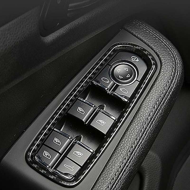 Car Carbon Fiber Grain Window Switch Button Garnish Trim Frame for 2014-2019