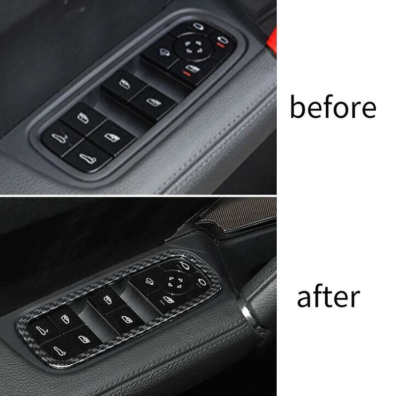 Car Carbon Fiber Grain Window Switch Button Garnish Trim Frame for 2014-2019