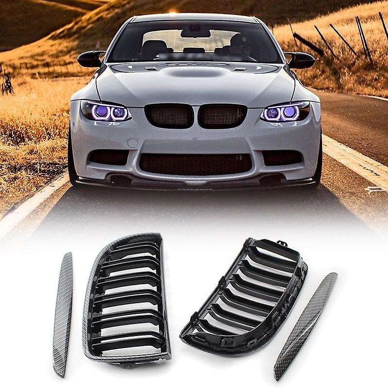 Car Carbon Fiber Look Front Kidney Grille Slats Grill for 3 Series E90 E91 2005-2008
