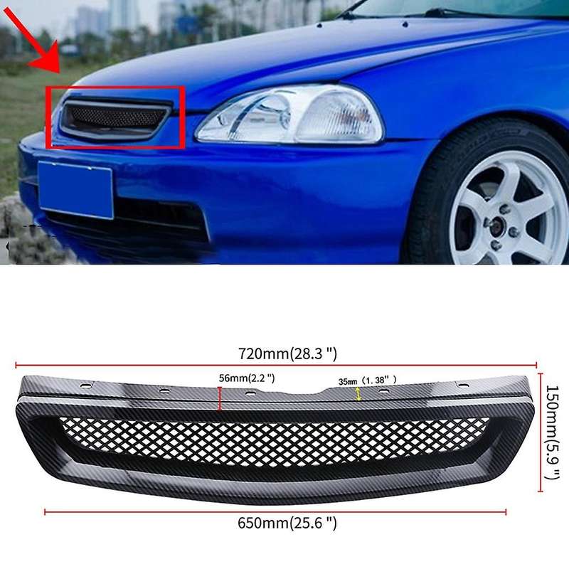 Car Carbon Fiber Mesh ABS Front Hood Grille Grill for JDM Type R 1999-2000