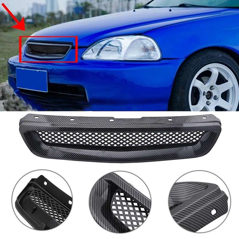 Car Carbon Fiber Mesh ABS Front Hood Grille Grill for JDM Type R 1999-2000