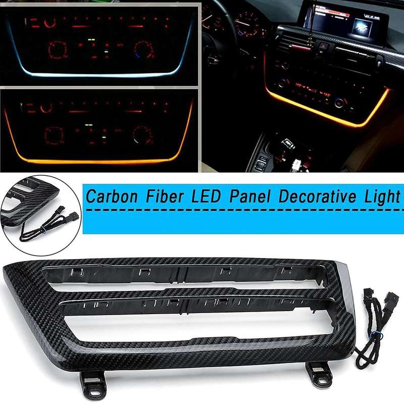 Car Carbon Fiber Radio Trim LED Ambient Light Interior Door AC Panel Decorative Light for 3 Series F