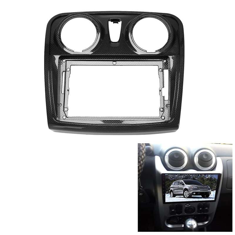 Car Carbon Fiber Radio Fascia for Sandero/SYMBOL 14-17 DVD Frame Plug Audio Fitting Adaptor Dash Tri