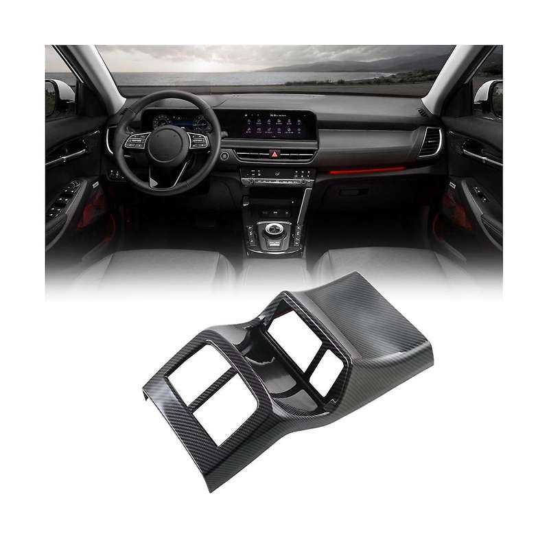 Car Carbon Fiber Rear Air Condition Vent Outlet Frame Anti-kick Panel Cover Trim for Seltos 2022 20
