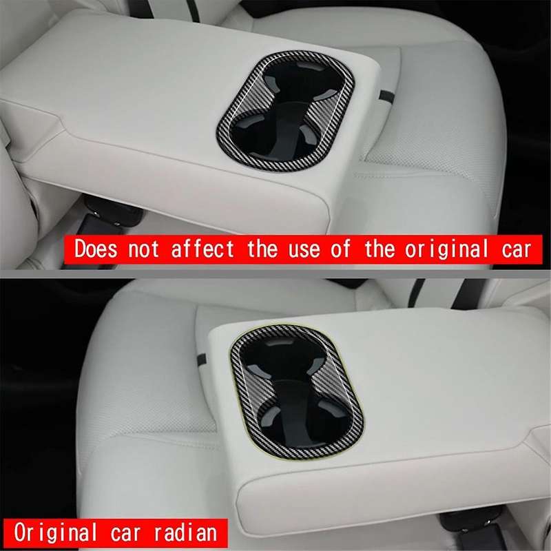 Car Carbon Fiber Rear Center Console Row Water Cup Holder Frame Cover Trim Car Accessories for -60 2
