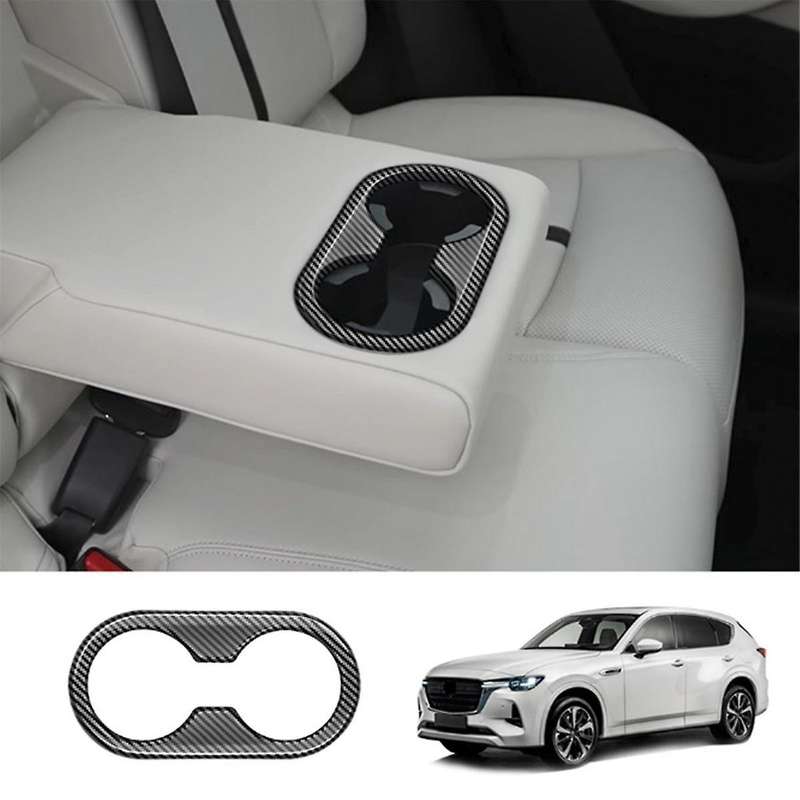 Car Carbon Fiber Rear Center Console Row Water Cup Holder Frame Cover Trim Car Accessories for -60 2