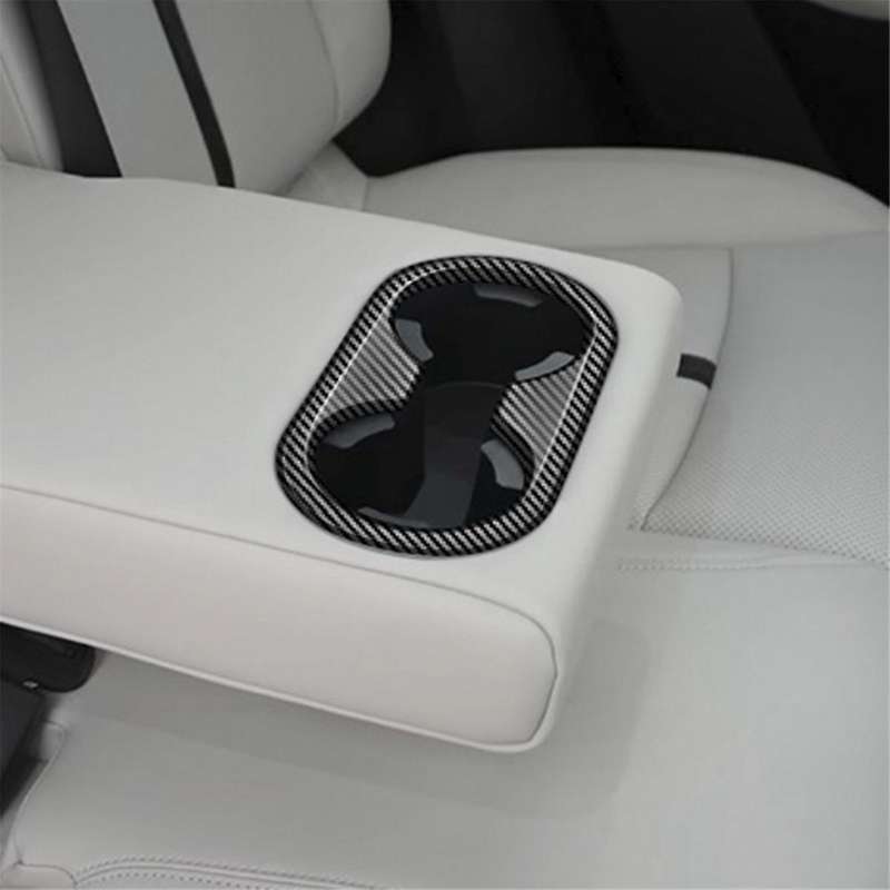 Car Carbon Fiber Rear Center Console Row Water Cup Holder Frame Cover Trim Car Accessories for -60 2