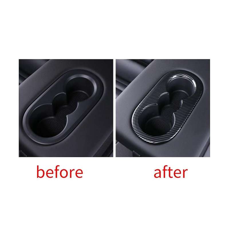 Car Carbon Fiber Rear Water Cup Holder Trim Sticker for 2018-2019