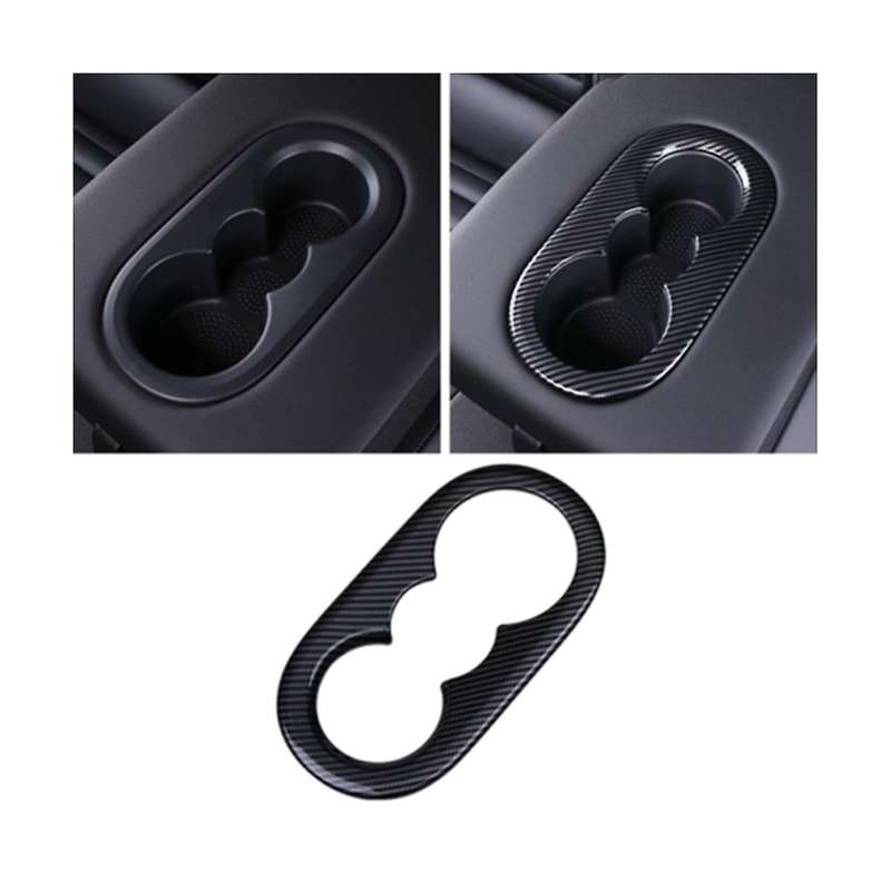 Car Carbon Fiber Rear Water Cup Holder Trim Sticker for 2018-2019
