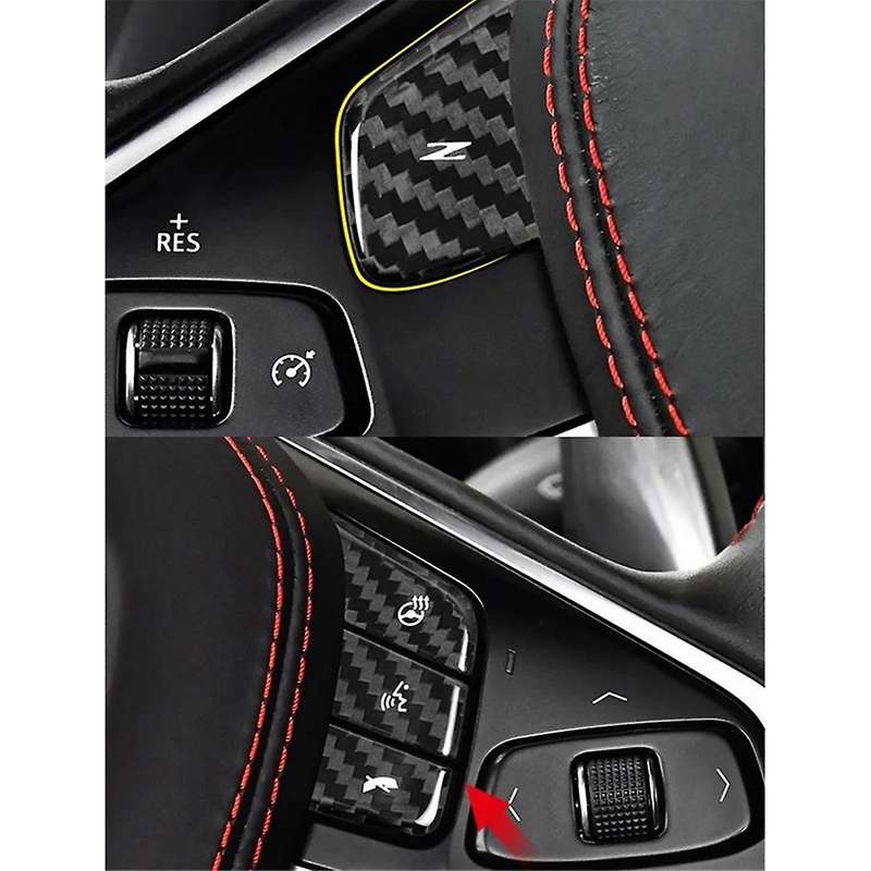 Car Carbon Fiber Steering Wheel Button Sticker Trim Cover for C8 2020-2023 Black Heated Button Deca