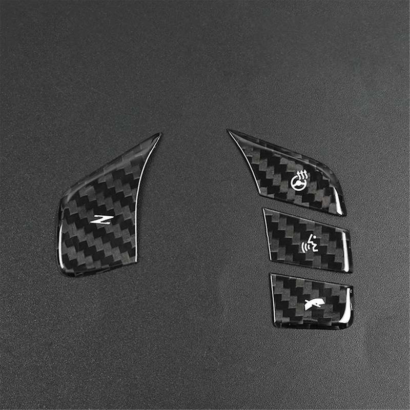 Car Carbon Fiber Steering Wheel Button Sticker Trim Cover for C8 2020-2023 Black Heated Button Deca