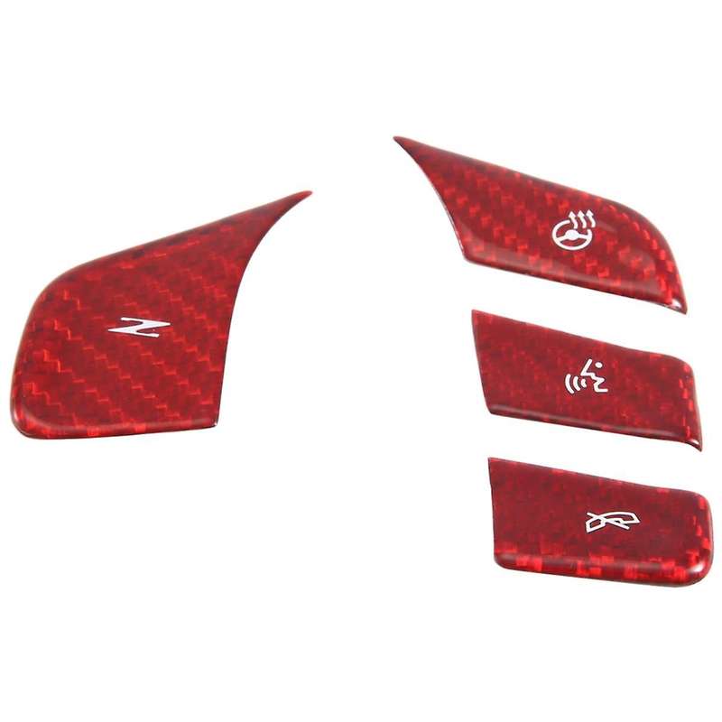 Car Carbon Fiber Steering Wheel Button Sticker Trim Cover for C8 2020-2023 Red Heated Button Decal