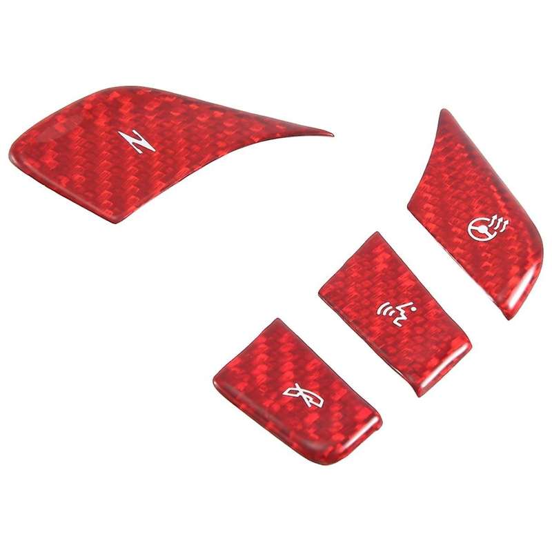 Car Carbon Fiber Steering Wheel Button Sticker Trim Cover for C8 2020-2023 Red Heated Button Decal