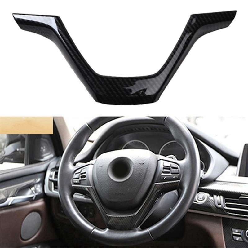 Car Carbon Fiber Steering Wheel Panel Cover Trim Decoration Frame Sticker for X5 X6 F15 F16 2014-20